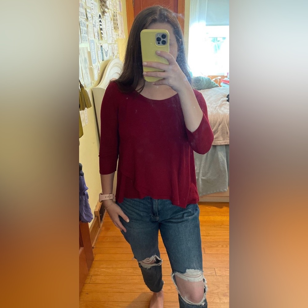 Hollister Cross Front Long Sleeve Maroon Top